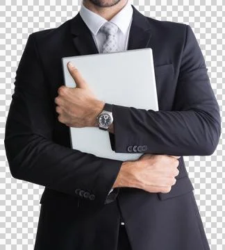 Mid section of businessman holding computer Foto stock