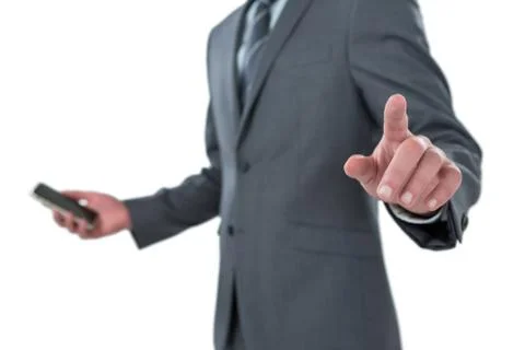 Mid section of businessman using futuristic digital screen Stock Photos