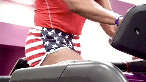 Mid-section closeup of a treadmill sprinter Stock Footage 125158283