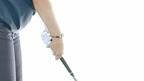 Mid Section of a Golfer Making a Golf Swing on White Background Video stock 201061310
