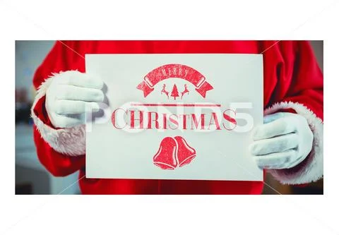 Mid section of Santa holding a Christmas placard PSD Template
