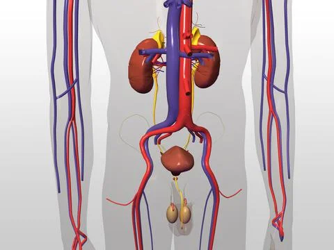 Mid section view of a male urinary circulatory system of the human body Stock Illustration