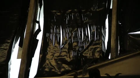 Mid-shot of boarded up spooky window Stock Footage 247561027