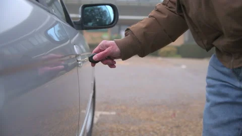 Mid Shot Elderly Man Unlocking Car Stock Footage 150974617