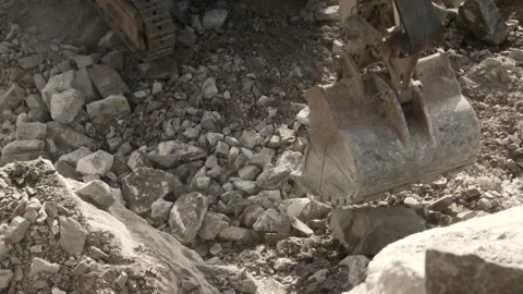 Mid shot of an excavator working on an opencast mine Stock Footage 312400493