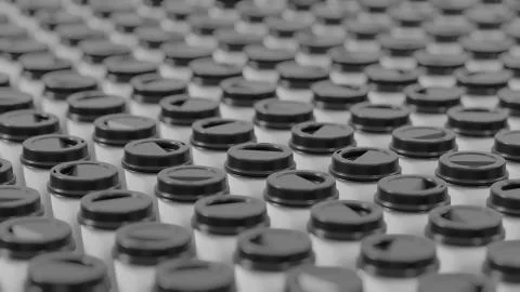 Mid Shot of a Massive Array of Black Topped Coffee Cups Stock-Illustration