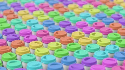 Mid Shot of a Massive Array of Colorfully Topped Coffee Cups Stock Illustration