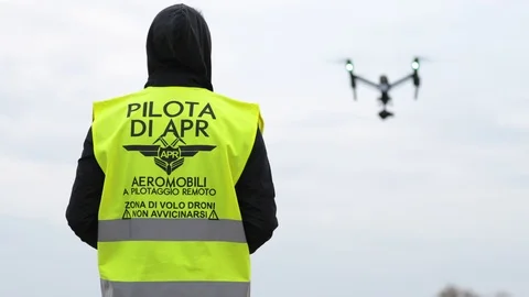Mid Shot Pilot Using Professional Drone Move Forward Stock Footage 92087924