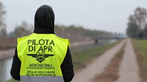 Mid Shot Pilot Using Professional Drone Take Off Vídeo Stock 92088942