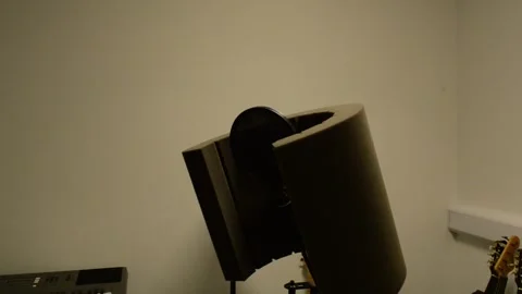 Mid shot of a recording studio microphone in sound booth. Stock Footage 247401756