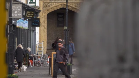 Mid shot of shops and shoppers in Wells 動画素材 120262986
