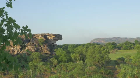 Mid Shot of some rock formations at Ubirr, Kakadu, Australia Stock Footage 68939559