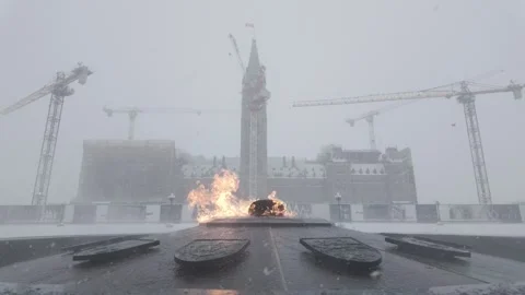 Mid shot Static of Centennial Flame During Blizzard Stock Footage 325784007
