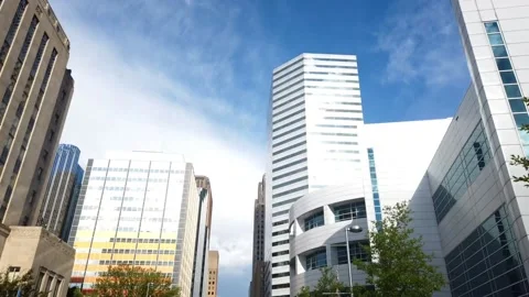 Mid-Sized Downtown Low Angle Timelapse Blue Sky Oklahoma City Stock Footage 157507813