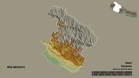 Mid-Western, development region of Nepal, zoomed. Relief Stock Illustration