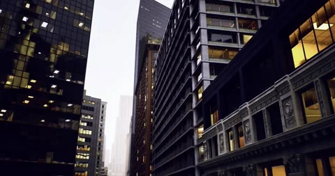 Midday city scene featuring layered facades and industrial elements Stock Footage 333559793