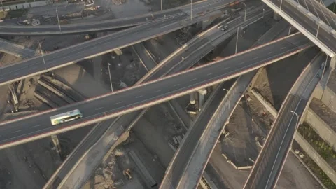 Midday Drone Flyover of Layered Turcot Highway Overpasses Stock Footage 345269035