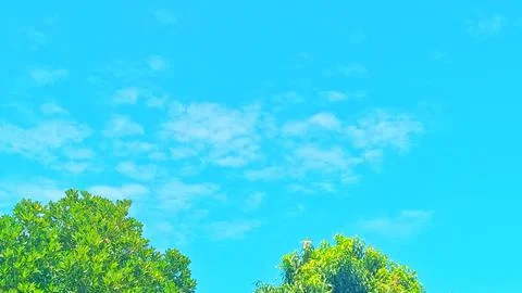 Midday Fluffy Clouds over Peaceful Village Countryside Landscape 스톡 사진