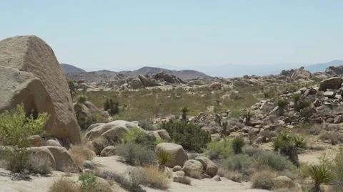 Midday Pan Across Desert Boulder Landscape Stock Footage 285677903