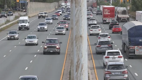 Midday traffic on busy highway Stock Footage 117201306
