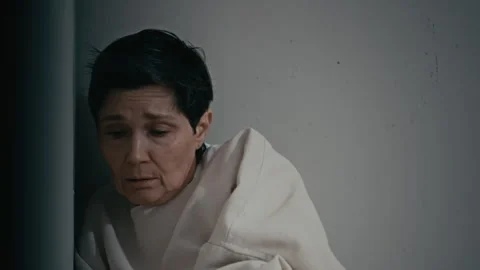Middle Aed Woman in Straitjacket Looking Paranoid in Mental Clinic Vídeos de archivo 336659877