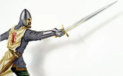 Middle age Ancient warrior with a sword, in action. On white background with  Stock Illustration