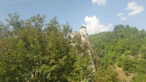 Middle age castle drive view Stock Footage 233806056