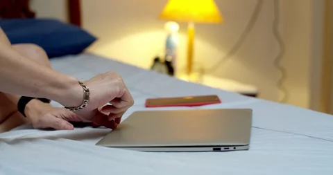 Middle age male hands using notebook for work from home Stock Footage 128482867