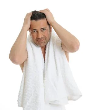 Middle age man in the bathroom 스톡 사진