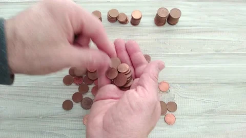 Middle Age Man Counting Small Euro Coins Stock Footage 151121481