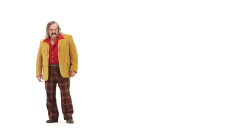 Middle age man dressing 70s brown red vintage clothes portrait 動画素材 64537875