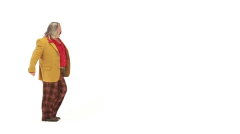 Middle age man dressing 70s brown red vintage clothes dances Видео 64538061