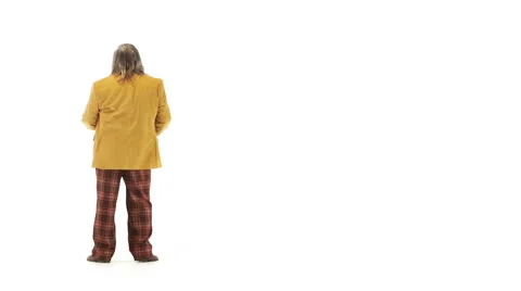 Middle age man dressing 70s brown red vintage clothes dances Vídeo Stock 64538102