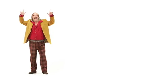 Middle age man dressing 70s brown red vintage clothes makes dance 스톡 동영상 64538406