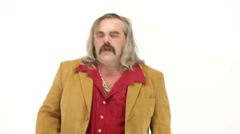 Middle age man dressing 70s brown red vintage clothes dances Video stock 64538611
