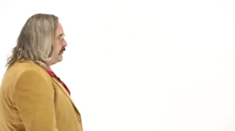 Middle age man dressing 70s brown red vintage clothes enter walks exit 動画素材 64539285