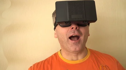 Middle age Man Experiencing Virtual Reality - 360 Movie VR Video 3D - New Stock Footage 72067759