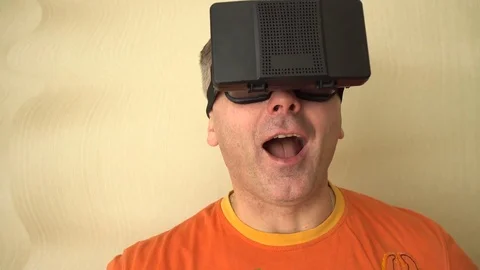 Middle age Man Experiencing Virtual Reality - 360 Movie VR Video 3D - New Stock Footage 72071635