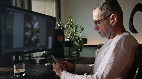 Middle age man working from home. Stock Footage 220464622