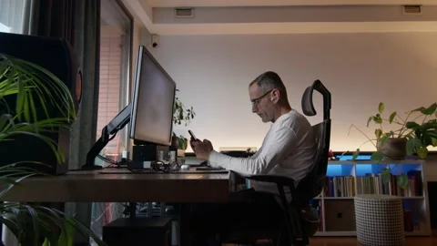 Middle age man working from home. Stock Footage 220464770