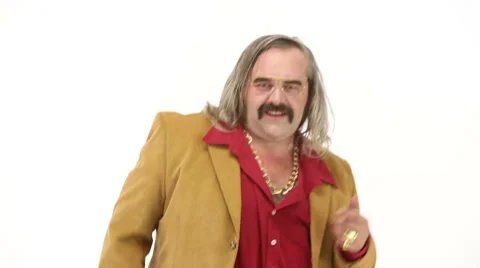 Middle age seductive man dressing 70s brown red vintage clothes portrait Stock-Footage 64538424