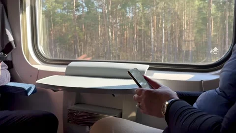 Middle age unknown woman using smartphone sitting on moving train Stock Footage 267405076