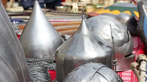 Middle Age War Helmets Stock Footage 46118089