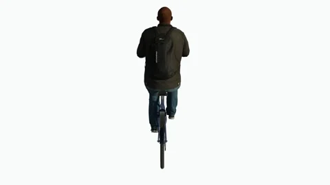 Middle-aged African man riding a bicycle from behind on a white screen Stock-Footage 246730389
