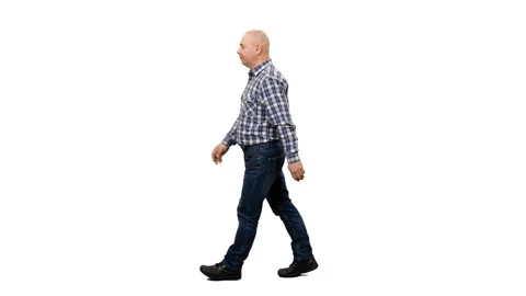 Middle aged bald man walking in casual wear, alpha channel Stock Footage 92304393