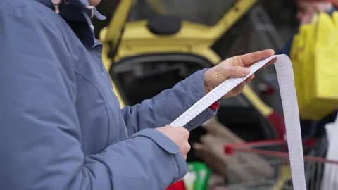A middle-aged couple bought groceries at the supermarket. The husband puts the Stock Footage 278564158