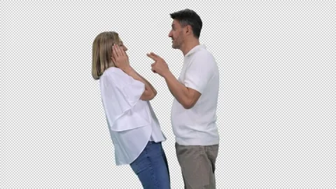 Middle aged couple in a relationship talking while standing, alpha channel in Stock Footage 304809549