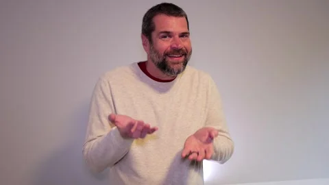 Middle Aged Dad Demonstrating 6-7 Gestures Stock Footage 320176479