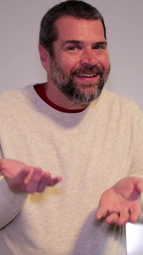 Middle Aged Dad Demonstrating 6-7 Gestures Stock Footage 320414783