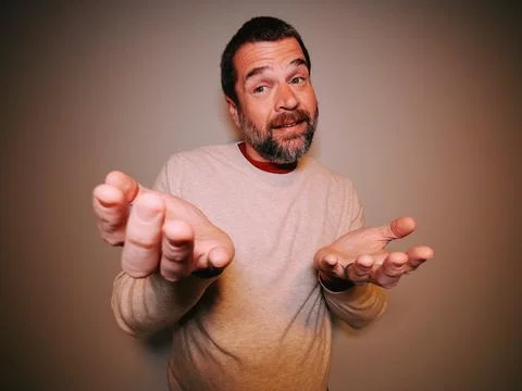 Middle Aged Dad Demonstrating 6-7 Gestures Stock Photos
